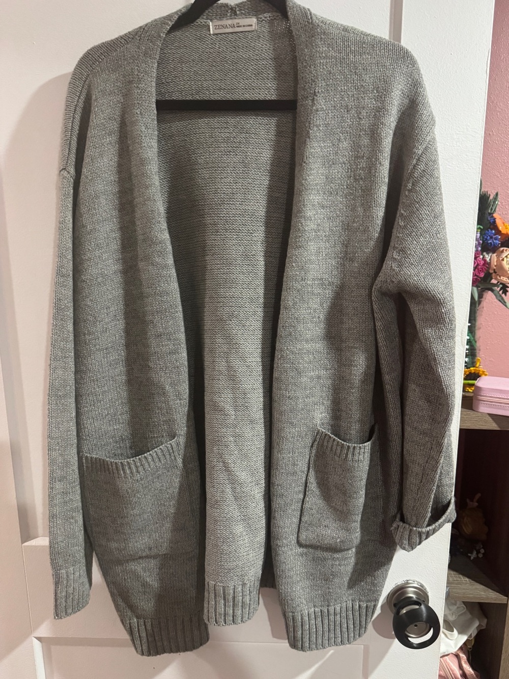 ZENANA Open Front Gray Knit Cardigan